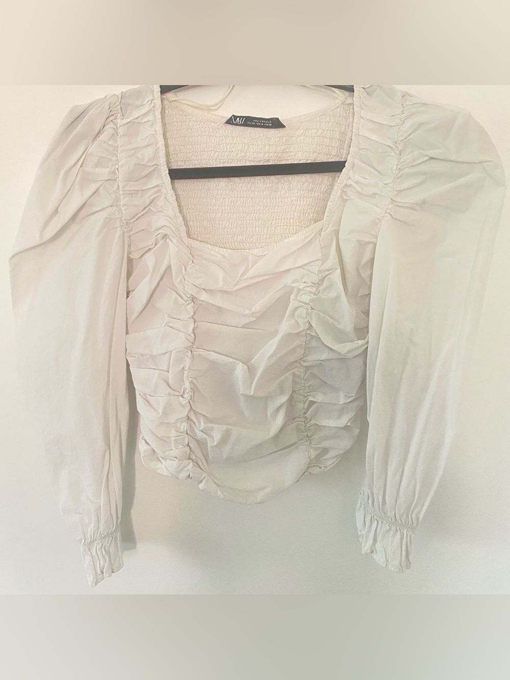 Zara Cream Ruched Square-Neck Blouse